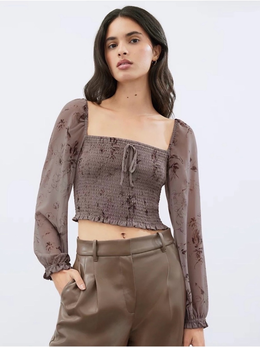 Wilfred Aritzia Saga Blouse Cropped Floral Whimsigoth Milkmaid Sz S